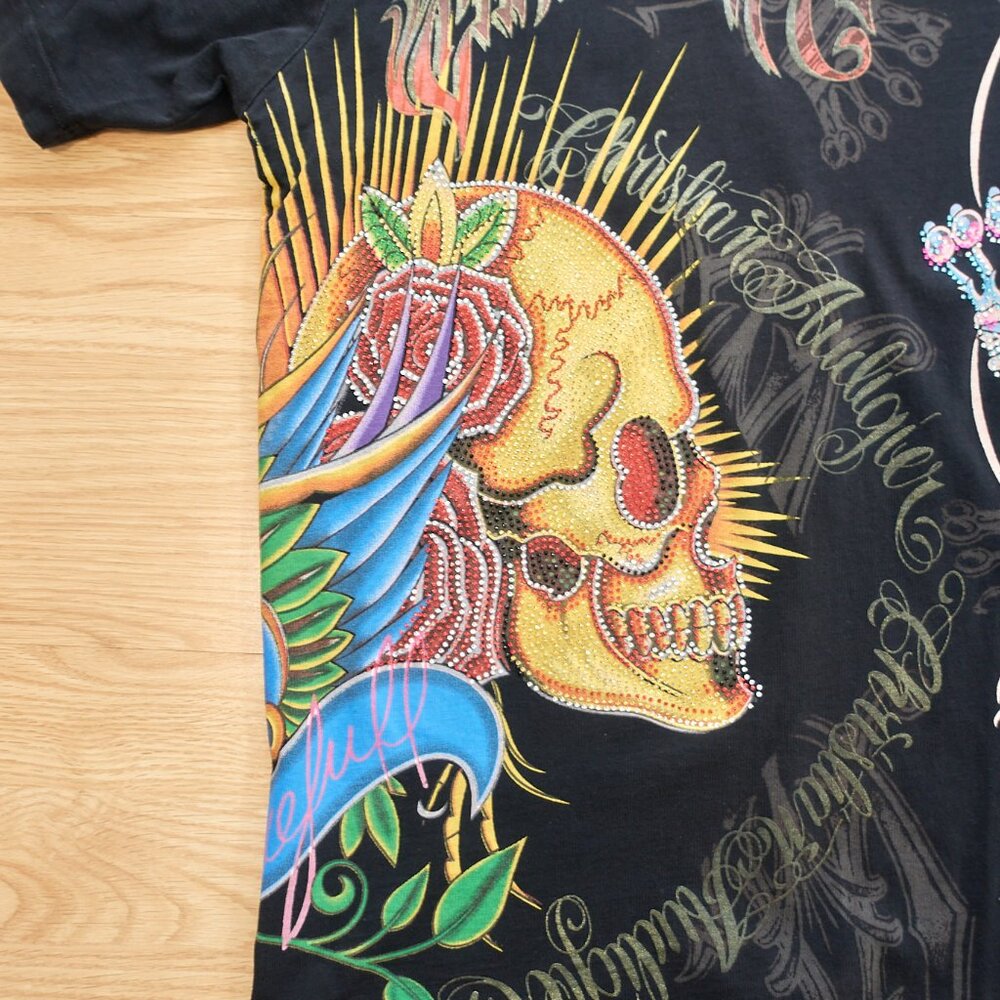 Christian Audigier T-Shirt / Skull Crown Money / Size M / Black / Made in - Picture 4 of 16